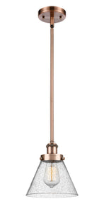Stem Hung 8" Antique Copper Mini Pendant - Seedy Large Cone Glass LED