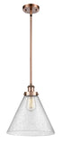 Stem Hung 8" Cone Mini Pendant - Cone Seedy Glass - Choice of Finish And Incandesent Or LED Bulbs