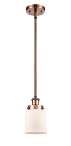 Stem Hung 5" Antique Copper Mini Pendant - Matte White Cased Small Bell Glass LED