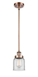Stem Hung 5" Antique Copper Mini Pendant - Clear Small Bell Glass LED