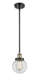 916-1S-BAB-G202-6 Stem Hung 6" Black Antique Brass Mini Pendant - Clear Beacon Glass - LED Bulb - Dimmensions: 6 x 6 x 9<br>Minimum Height : 17.75<br>Maximum Height : 41.75 - Sloped Ceiling Compatible: Yes