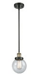 916-1S-BAB-G204-6 Stem Hung 6" Black Antique Brass Mini Pendant - Seedy Beacon Glass - LED Bulb - Dimmensions: 6 x 6 x 9<br>Minimum Height : 17.75<br>Maximum Height : 41.75 - Sloped Ceiling Compatible: Yes