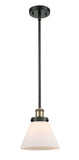 916-1S-BAB-G41 Stem Hung 8" Black Antique Brass Mini Pendant - Matte White Cased Large Cone Glass - LED Bulb - Dimmensions: 8 x 8 x 10<br>Minimum Height : 18.75<br>Maximum Height : 42.75 - Sloped Ceiling Compatible: Yes