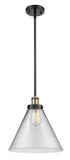 916-1S-BAB-G42-L Stem Hung 8" Black Antique Brass Mini Pendant - Clear Cone 12" Glass - LED Bulb - Dimmensions: 8 x 8 x 10<br>Minimum Height : 18.75<br>Maximum Height : 42.75 - Sloped Ceiling Compatible: Yes