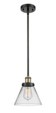 916-1S-BAB-G42 Stem Hung 8" Black Antique Brass Mini Pendant - Clear Large Cone Glass - LED Bulb - Dimmensions: 8 x 8 x 10<br>Minimum Height : 18.75<br>Maximum Height : 42.75 - Sloped Ceiling Compatible: Yes