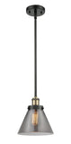 916-1S-BAB-G43 Stem Hung 8" Black Antique Brass Mini Pendant - Plated Smoke Large Cone Glass - LED Bulb - Dimmensions: 8 x 8 x 10<br>Minimum Height : 18.75<br>Maximum Height : 42.75 - Sloped Ceiling Compatible: Yes
