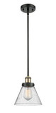 916-1S-BAB-G44 Stem Hung 8" Black Antique Brass Mini Pendant - Seedy Large Cone Glass - LED Bulb - Dimmensions: 8 x 8 x 10<br>Minimum Height : 18.75<br>Maximum Height : 42.75 - Sloped Ceiling Compatible: Yes