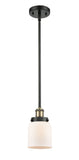 916-1S-BAB-G51 Stem Hung 5" Black Antique Brass Mini Pendant - Matte White Cased Small Bell Glass - LED Bulb - Dimmensions: 5 x 5 x 10<br>Minimum Height : 17.75<br>Maximum Height : 41.75 - Sloped Ceiling Compatible: Yes