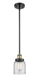 916-1S-BAB-G52 Stem Hung 5" Black Antique Brass Mini Pendant - Clear Small Bell Glass - LED Bulb - Dimmensions: 5 x 5 x 10<br>Minimum Height : 17.75<br>Maximum Height : 41.75 - Sloped Ceiling Compatible: Yes