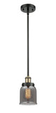 916-1S-BAB-G53 Stem Hung 5" Black Antique Brass Mini Pendant - Plated Smoke Small Bell Glass - LED Bulb - Dimmensions: 5 x 5 x 10<br>Minimum Height : 17.75<br>Maximum Height : 41.75 - Sloped Ceiling Compatible: Yes