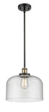 916-1S-BAB-G74-L Stem Hung 8" Black Antique Brass Mini Pendant - Seedy X-Large Bell Glass - LED Bulb - Dimmensions: 8 x 8 x 10<br>Minimum Height : 18.75<br>Maximum Height : 42.75 - Sloped Ceiling Compatible: Yes