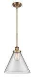 916-1S-BB-G42-L Stem Hung 8" Brushed Brass Mini Pendant - Clear Cone 12" Glass - LED Bulb - Dimmensions: 8 x 8 x 10<br>Minimum Height : 18.75<br>Maximum Height : 42.75 - Sloped Ceiling Compatible: Yes