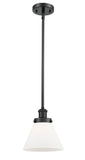 Stem Hung 8" Matte Black Mini Pendant - Matte White Cased Large Cone Glass - Choice of Finish And Incandesent Or LED Bulbs
