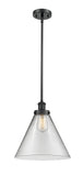 916-1S-BK-G42-L Stem Hung 8" Matte Black Mini Pendant - Clear Cone 12" Glass - LED Bulb - Dimmensions: 8 x 8 x 10<br>Minimum Height : 18.75<br>Maximum Height : 42.75 - Sloped Ceiling Compatible: Yes