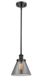 Stem Hung 8" Matte Black Mini Pendant - Plated Smoke Large Cone Glass - Choice of Finish And Incandesent Or LED Bulbs