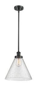 Stem Hung 8" Matte Black Mini Pendant - Seedy X-Large Cone Glass - LED Bulb Included