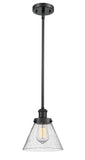 Stem Hung 8" Matte Black Mini Pendant - Seedy Large Cone Glass - Choice of Finish And Incandesent Or LED Bulbs