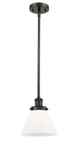 916-1S-OB-G41 Stem Hung 8" Oil Rubbed Bronze Mini Pendant - Matte White Cased Large Cone Glass - LED Bulb - Dimmensions: 8 x 8 x 10<br>Minimum Height : 18.75<br>Maximum Height : 42.75 - Sloped Ceiling Compatible: Yes