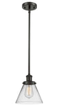 916-1S-OB-G42 Stem Hung 8" Oil Rubbed Bronze Mini Pendant - Clear Large Cone Glass - LED Bulb - Dimmensions: 8 x 8 x 10<br>Minimum Height : 18.75<br>Maximum Height : 42.75 - Sloped Ceiling Compatible: Yes