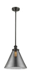 916-1S-OB-G43-L Stem Hung 8" Oil Rubbed Bronze Mini Pendant - Plated Smoke Cone 12" Glass - LED Bulb - Dimmensions: 8 x 8 x 10<br>Minimum Height : 18.75<br>Maximum Height : 42.75 - Sloped Ceiling Compatible: Yes