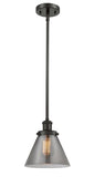 916-1S-OB-G43 Stem Hung 8" Oil Rubbed Bronze Mini Pendant - Plated Smoke Large Cone Glass - LED Bulb - Dimmensions: 8 x 8 x 10<br>Minimum Height : 18.75<br>Maximum Height : 42.75 - Sloped Ceiling Compatible: Yes