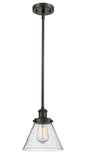 916-1S-OB-G44 Stem Hung 8" Oil Rubbed Bronze Mini Pendant - Seedy Large Cone Glass - LED Bulb - Dimmensions: 8 x 8 x 10<br>Minimum Height : 18.75<br>Maximum Height : 42.75 - Sloped Ceiling Compatible: Yes