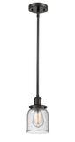 916-1S-OB-G54 Stem Hung 5" Oil Rubbed Bronze Mini Pendant - Seedy Small Bell Glass - LED Bulb - Dimmensions: 5 x 5 x 10<br>Minimum Height : 17.75<br>Maximum Height : 41.75 - Sloped Ceiling Compatible: Yes