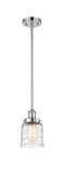916-1S-PC-G513 Stem Hung 5" Polished Chrome Mini Pendant - Clear Deco Swirl Small Bell Glass - LED Bulb - Dimmensions: 5 x 5 x 10<br>Minimum Height : 17.75<br>Maximum Height : 41.75 - Sloped Ceiling Compatible: Yes