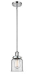 916-1S-PC-G52 Stem Hung 5" Polished Chrome Mini Pendant - Clear Small Bell Glass - LED Bulb - Dimmensions: 5 x 5 x 10<br>Minimum Height : 17.75<br>Maximum Height : 41.75 - Sloped Ceiling Compatible: Yes