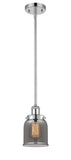 916-1S-PC-G53 Stem Hung 5" Polished Chrome Mini Pendant - Plated Smoke Small Bell Glass - LED Bulb - Dimmensions: 5 x 5 x 10<br>Minimum Height : 17.75<br>Maximum Height : 41.75 - Sloped Ceiling Compatible: Yes