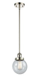 916-1S-PN-G204-6 Stem Hung 6" Polished Nickel Mini Pendant - Seedy Beacon Glass - LED Bulb - Dimmensions: 6 x 6 x 9<br>Minimum Height : 17.75<br>Maximum Height : 41.75 - Sloped Ceiling Compatible: Yes