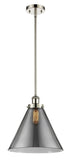 916-1S-PN-G43-L Stem Hung 8" Polished Nickel Mini Pendant - Plated Smoke Cone 12" Glass - LED Bulb - Dimmensions: 8 x 8 x 10<br>Minimum Height : 18.75<br>Maximum Height : 42.75 - Sloped Ceiling Compatible: Yes