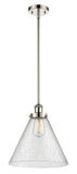 916-1S-PN-G44-L Stem Hung 8" Polished Nickel Mini Pendant - Seedy Cone 12" Glass - LED Bulb - Dimmensions: 8 x 8 x 10<br>Minimum Height : 18.75<br>Maximum Height : 42.75 - Sloped Ceiling Compatible: Yes