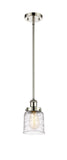 916-1S-PN-G513 Stem Hung 5" Polished Nickel Mini Pendant - Clear Deco Swirl Small Bell Glass - LED Bulb - Dimmensions: 5 x 5 x 10<br>Minimum Height : 17.75<br>Maximum Height : 41.75 - Sloped Ceiling Compatible: Yes