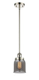 916-1S-PN-G53 Stem Hung 5" Polished Nickel Mini Pendant - Plated Smoke Small Bell Glass - LED Bulb - Dimmensions: 5 x 5 x 10<br>Minimum Height : 17.75<br>Maximum Height : 41.75 - Sloped Ceiling Compatible: Yes