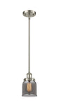 916-1S-SN-G53 Stem Hung 5" Brushed Satin Nickel Mini Pendant - Plated Smoke Small Bell Glass - LED Bulb - Dimmensions: 5 x 5 x 10<br>Minimum Height : 17.75<br>Maximum Height : 41.75 - Sloped Ceiling Compatible: Yes