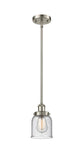 916-1S-SN-G54 Stem Hung 5" Brushed Satin Nickel Mini Pendant - Seedy Small Bell Glass - LED Bulb - Dimmensions: 5 x 5 x 10<br>Minimum Height : 17.75<br>Maximum Height : 41.75 - Sloped Ceiling Compatible: Yes