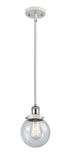 916-1S-WPC-G204-6 Stem Hung 6" White and Polished Chrome Mini Pendant - Seedy Beacon Glass - LED Bulb - Dimmensions: 6 x 6 x 9<br>Minimum Height : 17.75<br>Maximum Height : 41.75 - Sloped Ceiling Compatible: Yes