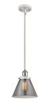 Stem Hung 8" White and Polished Chrome Mini Pendant - Plated Smoke Large Cone Glass - LED Bulb Included
