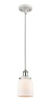 916-1S-WPC-G51 Stem Hung 5" White and Polished Chrome Mini Pendant - Matte White Cased Small Bell Glass - LED Bulb - Dimmensions: 5 x 5 x 10<br>Minimum Height : 17.75<br>Maximum Height : 41.75 - Sloped Ceiling Compatible: Yes
