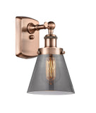 1-Light 6" Antique Copper Sconce - Plated Smoke Small Cone Glass LED
