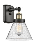 916-1W-BAB-G44 1-Light 8" Black Antique Brass Sconce - Seedy Large Cone Glass - LED Bulb - Dimmensions: 8 x 9 x 13 - Glass Up or Down: Yes