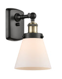 916-1W-BAB-G61 1-Light 6" Black Antique Brass Sconce - Matte White Cased Small Cone Glass - LED Bulb - Dimmensions: 6 x 7.5 x 11 - Glass Up or Down: Yes