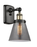 916-1W-BAB-G63 1-Light 6" Black Antique Brass Sconce - Plated Smoke Small Cone Glass - LED Bulb - Dimmensions: 6 x 7.5 x 11 - Glass Up or Down: Yes