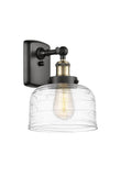 916-1W-BAB-G713 1-Light 8" Black Antique Brass Sconce - Clear Deco Swirl Large Bell Glass - LED Bulb - Dimmensions: 8 x 9 x 13 - Glass Up or Down: Yes