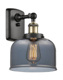 916-1W-BAB-G73 1-Light 8" Black Antique Brass Sconce - Plated Smoke Large Bell Glass - LED Bulb - Dimmensions: 8 x 9 x 13 - Glass Up or Down: Yes