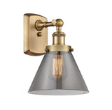 916-1W-BB-G43 1-Light 8" Brushed Brass Sconce - Plated Smoke Large Cone Glass - LED Bulb - Dimmensions: 8 x 9 x 13 - Glass Up or Down: Yes