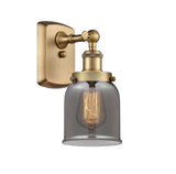 916-1W-BB-G53 1-Light 5" Brushed Brass Sconce - Plated Smoke Small Bell Glass - LED Bulb - Dimmensions: 5 x 6.5 x 12 - Glass Up or Down: Yes