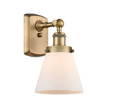 916-1W-BB-G61 1-Light 6" Brushed Brass Sconce - Matte White Cased Small Cone Glass - LED Bulb - Dimmensions: 6 x 7.5 x 11 - Glass Up or Down: Yes