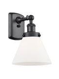 916-1W-BK-G41 1-Light 8" Matte Black Sconce - Matte White Cased Large Cone Glass - LED Bulb - Dimmensions: 8 x 9 x 13 - Glass Up or Down: Yes